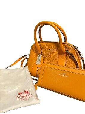 Coach Orange Pebbled Leather Satchel with Matching Wallet